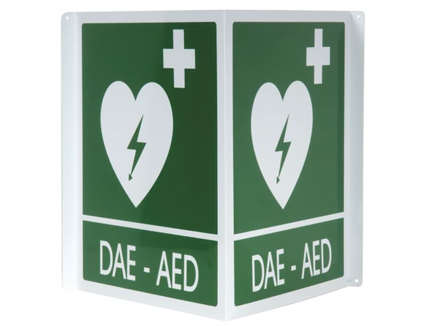 Dae-aed double-sided aluminiu sign - 34X36 cm - produs medical pentru oferta ZESCORP