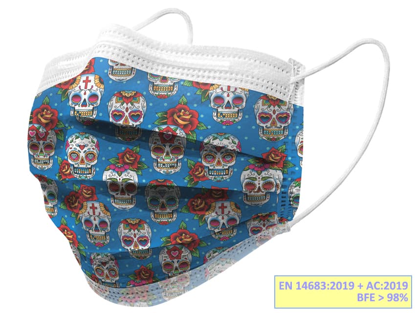 Masti chirurgicale in 3 straturi - cu model cranii pachet cu 10 - produs medical pentru oferta ZESCORP