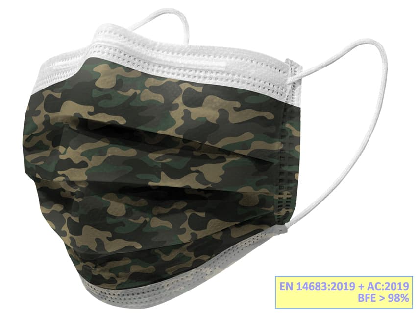 Masti chirurgicale in 3 straturi - cu model militar pachet cu 10 - produs medical pentru oferta ZESCORP