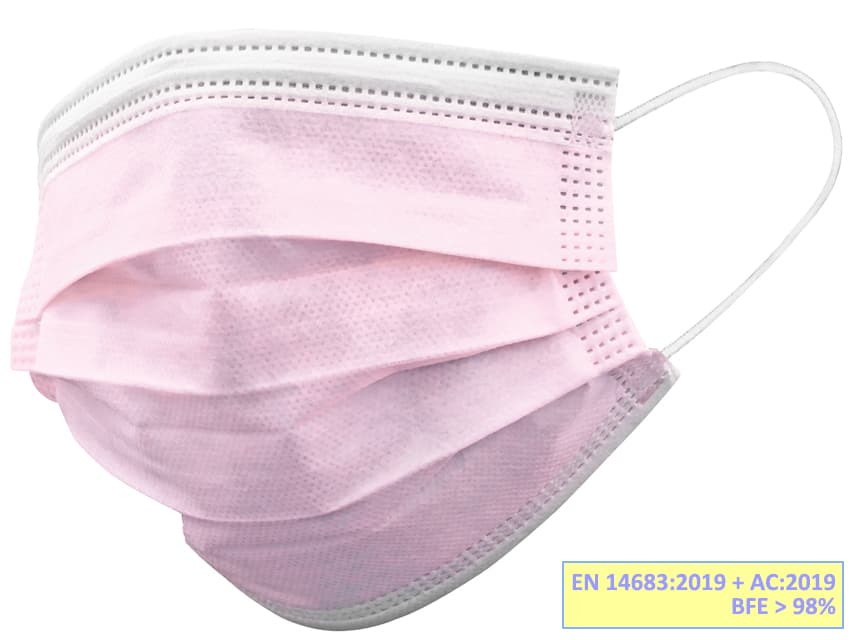 Masti chirurgicale in 3 straturi - colorate roz cutie cu 50 - produs medical pentru oferta ZESCORP