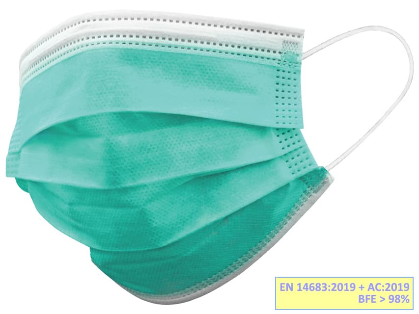 Masti chirurgicale in 3 straturi - colorate verde deschis cutie cu 50 - produs medical pentru oferta ZESCORP